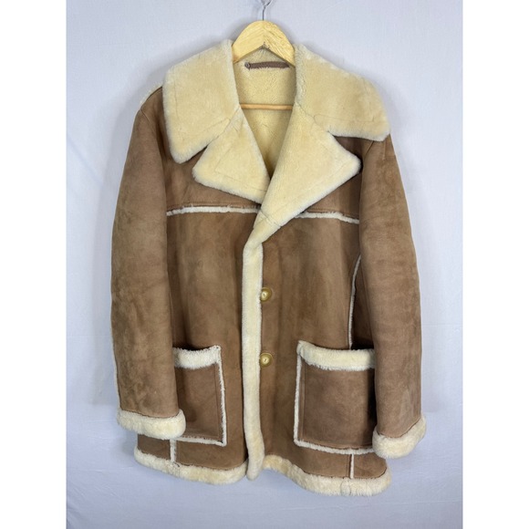 Unbranded Other - Vintage Tan Shearling Sheepskin Leather Suede Coat Women XL/2XL Men L